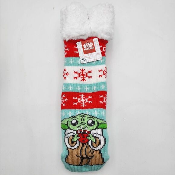 Baby Yoda Star‎ Wars Mandalorian Grogu Slipper Socks Women's Shoe Size 4-10 NEW - Picture 1 of 3
